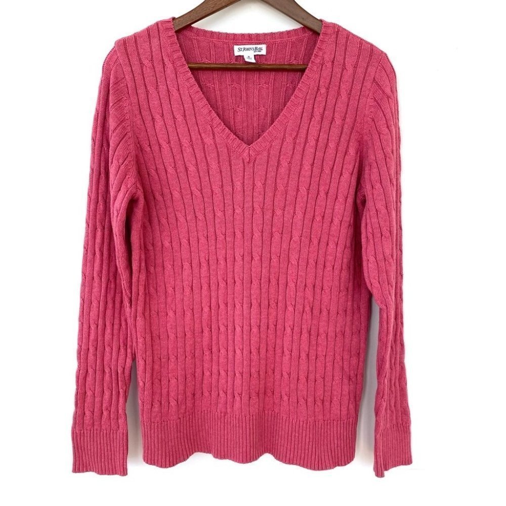 St. John’s Bay  cable knit sweater with v-neck & long sleeves in a cotton blend
